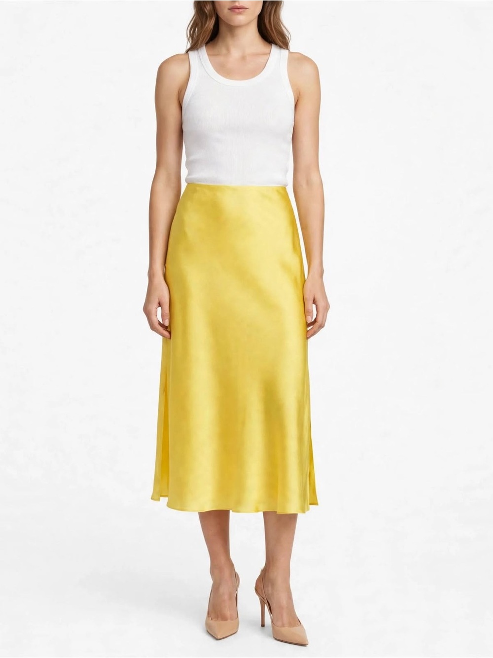NWT Cedric Charlier 100% Silk Midi Skirt – Lemon Yellow – US 6